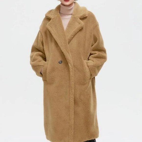 . Jackets & Blazers - Faux fur oversized button front pocket Teddy Coat Khaki Tan